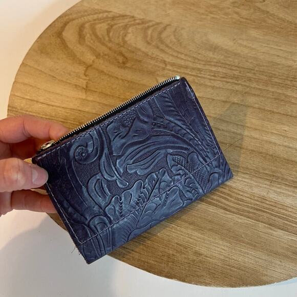 Handmade Purple Genuine Leather Tooled Floral Fold Over Western Wallet - Picture 7 of 11